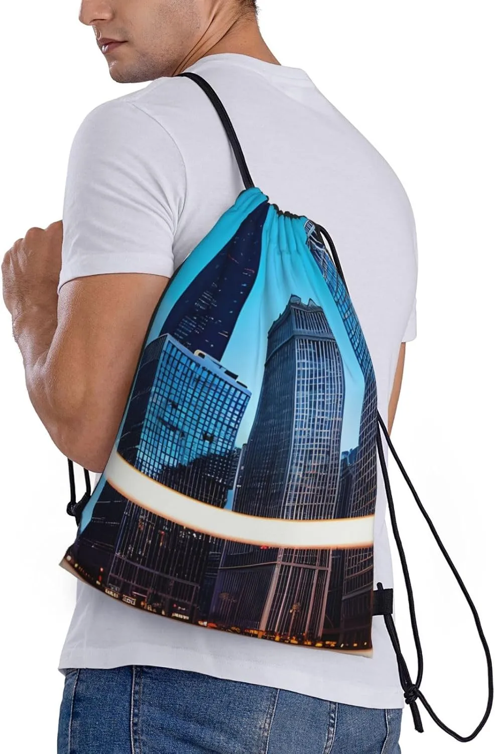 Chicago Reflect Print Drawstring Backpack Bag Sport Gym Sack Drawstring Bag String Beach Bag Yoga Bag
