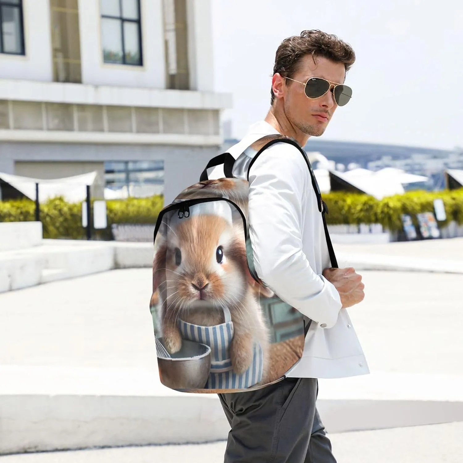 CHIFIGNO Cute Baking Bunny Chef Casual Backpack for Men Women Casual Cool Teen Backpacks for Girls