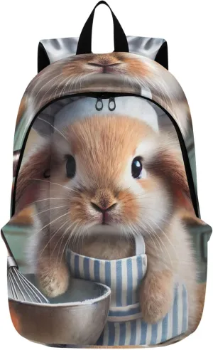 CHIFIGNO Cute Baking Bunny Chef Casual Backpack for Men Women Casual Cool Teen Backpacks for Girls