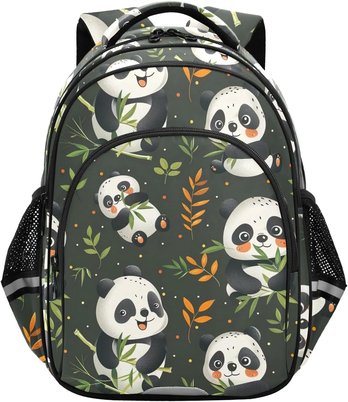 CHIFIGNO Cute Cartoon Pandas Green School Backpack with Reflective Stripes Travel Bookbag Boys Girls Lightweight Backpacks for Teens