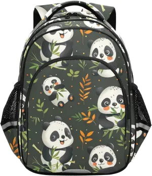 CHIFIGNO Cute Cartoon Pandas Green School Backpack with Reflective Stripes Travel Bookbag Boys Girls Lightweight Backpacks for Teens