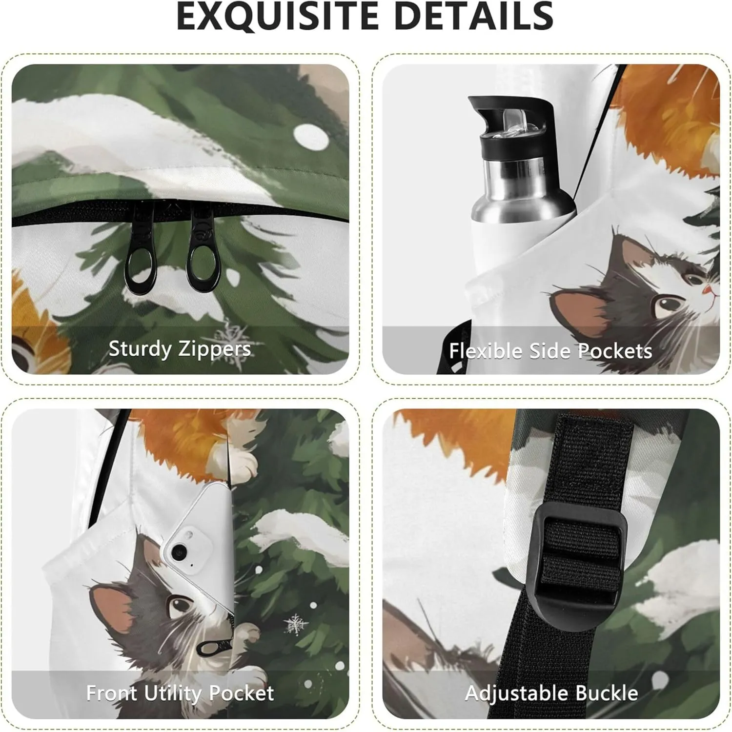 CHIFIGNO Cute Cats Christmas Tree Casual Casual Daypack Backpacks for Women Cool Bookbag for School Gifts