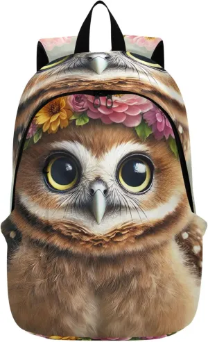 CHIFIGNO Cute Floral Crown Owl Casual Backpack for Men Women Personalized Teen Girls College Backpacks