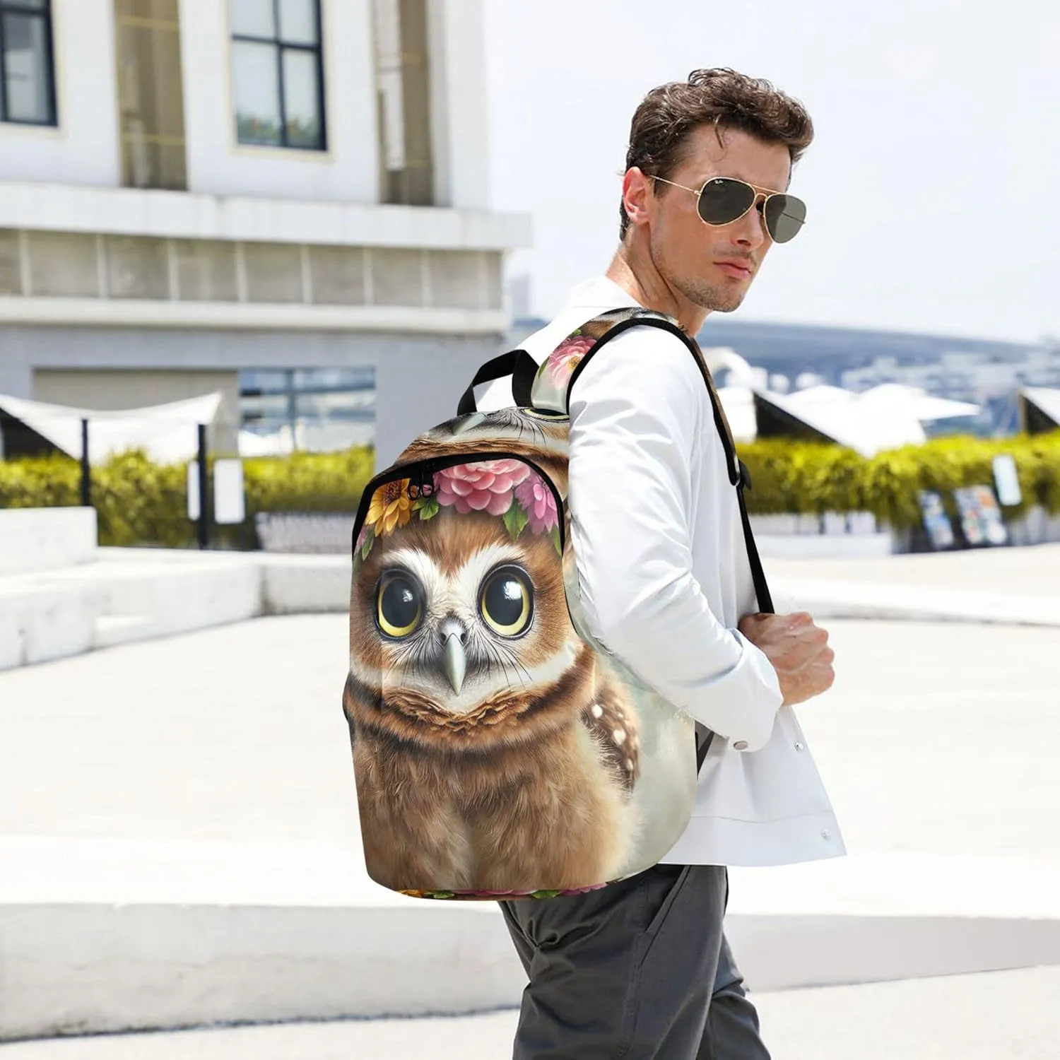 CHIFIGNO Cute Floral Crown Owl Casual Backpack for Men Women Personalized Teen Girls College Backpacks