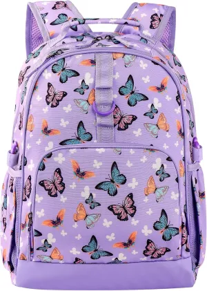 Choco Mocha Butterfly Backpack for Girls, Kids School Backpacks Girls Backpacks Ages 6-8, Kindergarten Bookbag Girl Elementary School Bag 18 Inch, Purple