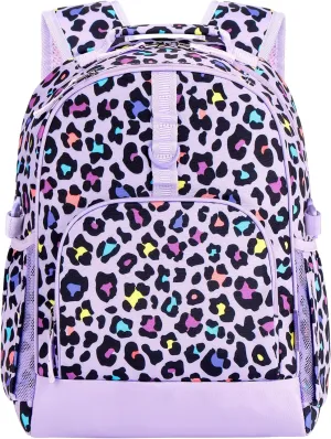 Choco Mocha Cheetah Backpack for Girls, Kids School Backpacks Girls Backpacks Ages 6-8, Kindergarten Bookbag Girl Elementary School Bag 18 Inch, Purple