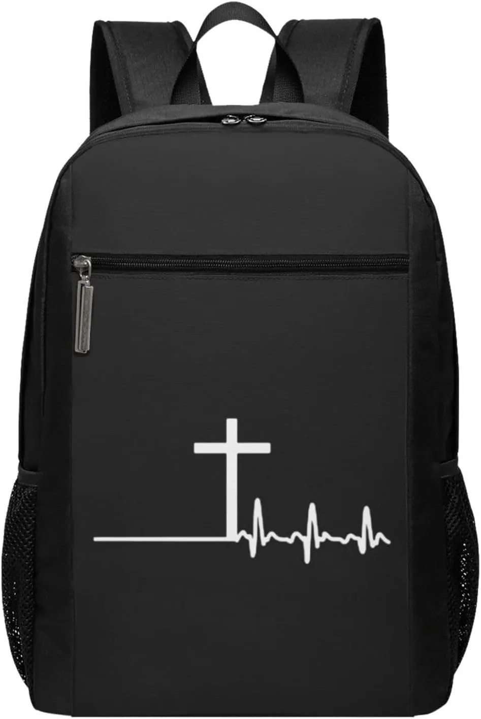 Christian Cross Heartbeat Travel Laptop Backpack, Business Anti Theft Slim Sturdy Laptops Backpacks, College Computer Bag Gift for Men & Women Fits 17 Inch Notebook,Black