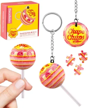 Chupa Chups X PieceRelax 3D Puzzle Keychain 24 Plastic Pieces for Adults - Chups My Flavor - Raspberry Cream - Portable Key Ring, Accessories, Bag Charms, Unique Gifts for Puzzle Lovers [A3898]