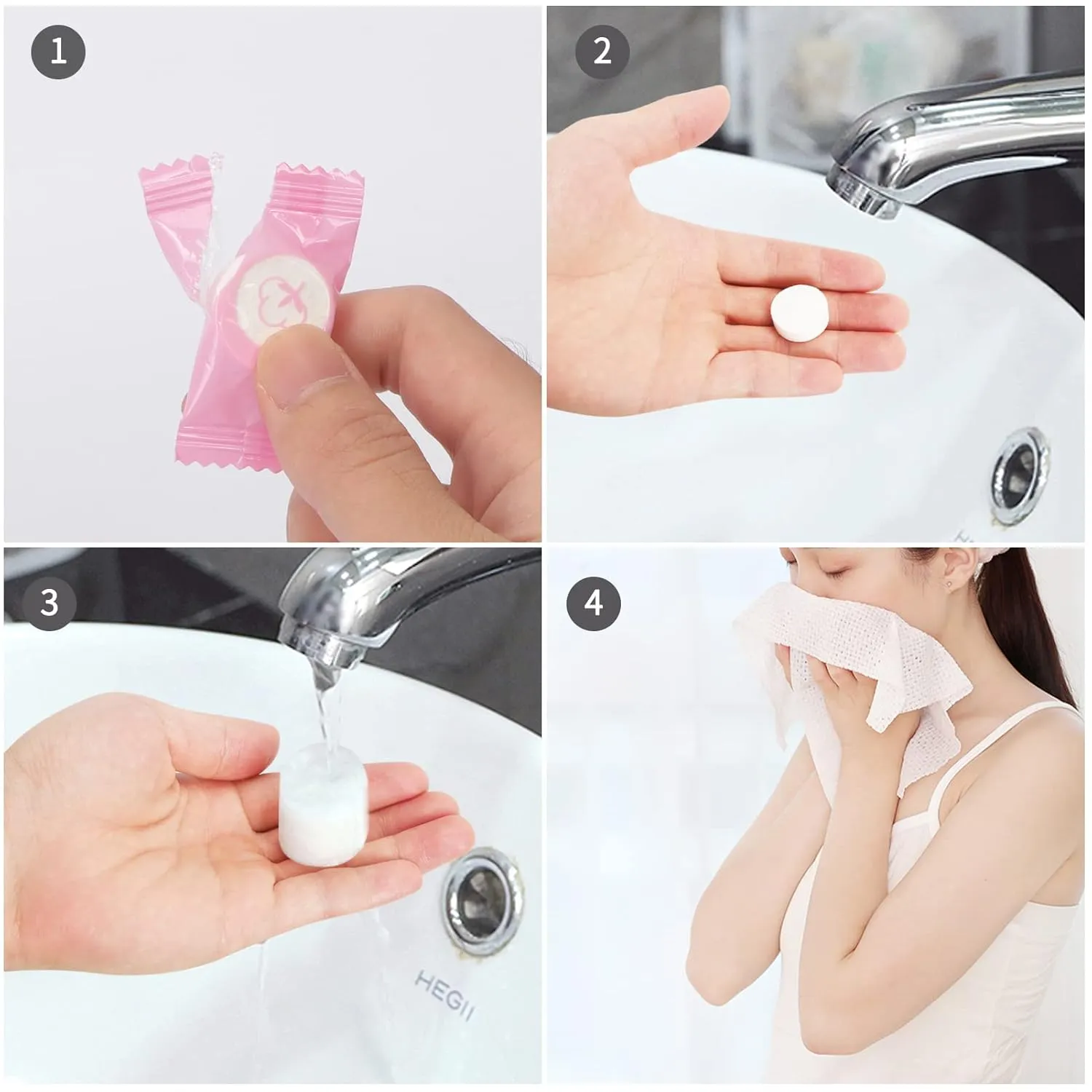 Classycoo Compressed Towel 200 PCS Mini Tablets Disposable Portable Face Towel Cotton Coin Tissue for Travel, Camping, Hiking, Sport, Beauty Salon, Home Hand Wipes and Other Outdoor Activities Pink