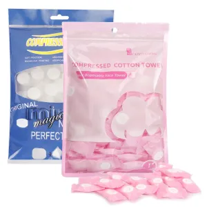 Classycoo Compressed Towel 200 PCS Mini Tablets Disposable Portable Face Towel Cotton Coin Tissue for Travel, Camping,Hiking, Sport,Beauty Salon,Home Hand Wipes and Other Outdoor Activities Pink Blue