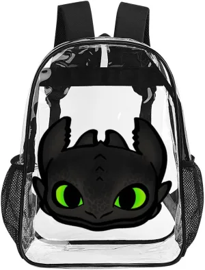 Clear Backpack Heavy Duty PVC Transparent Cartoon Dragon Backpack 17" Large Capacity See Through Bag for Travel