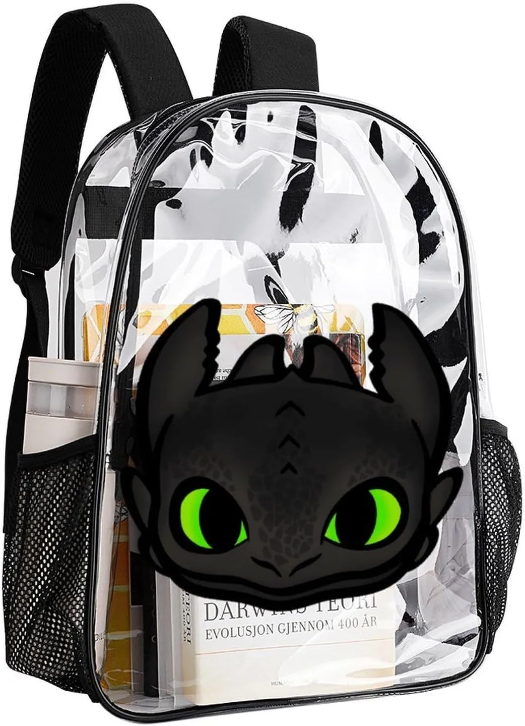 Clear Backpack Heavy Duty PVC Transparent Cartoon Dragon Backpack 17" Large Capacity See Through Bag for Travel