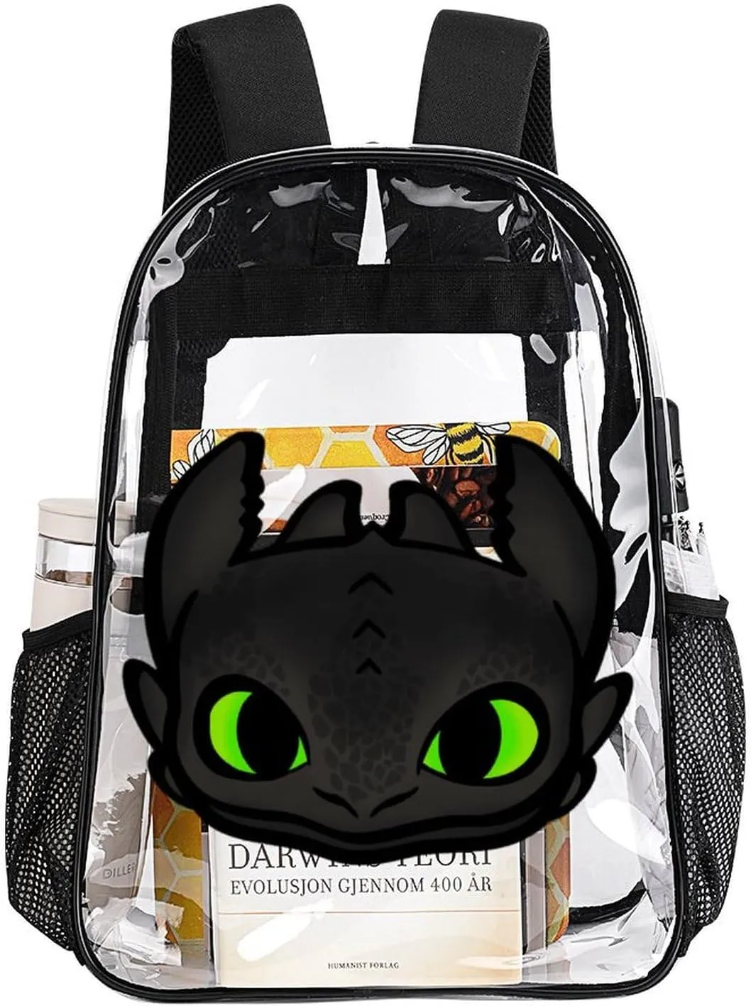 Clear Backpack Heavy Duty PVC Transparent Cartoon Dragon Backpack 17" Large Capacity See Through Bag for Travel