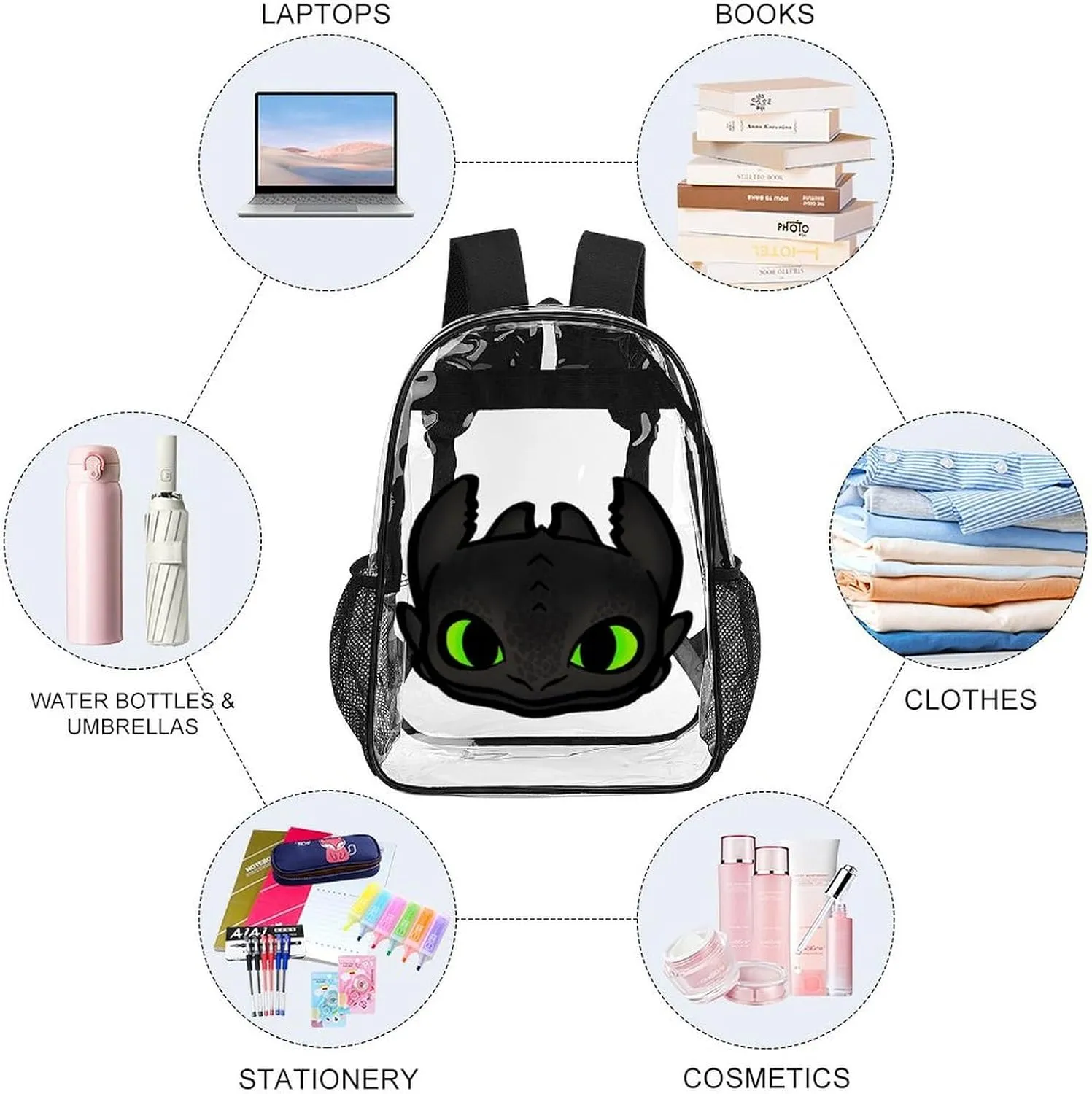 Clear Backpack Heavy Duty PVC Transparent Cartoon Dragon Backpack 17" Large Capacity See Through Bag for Travel