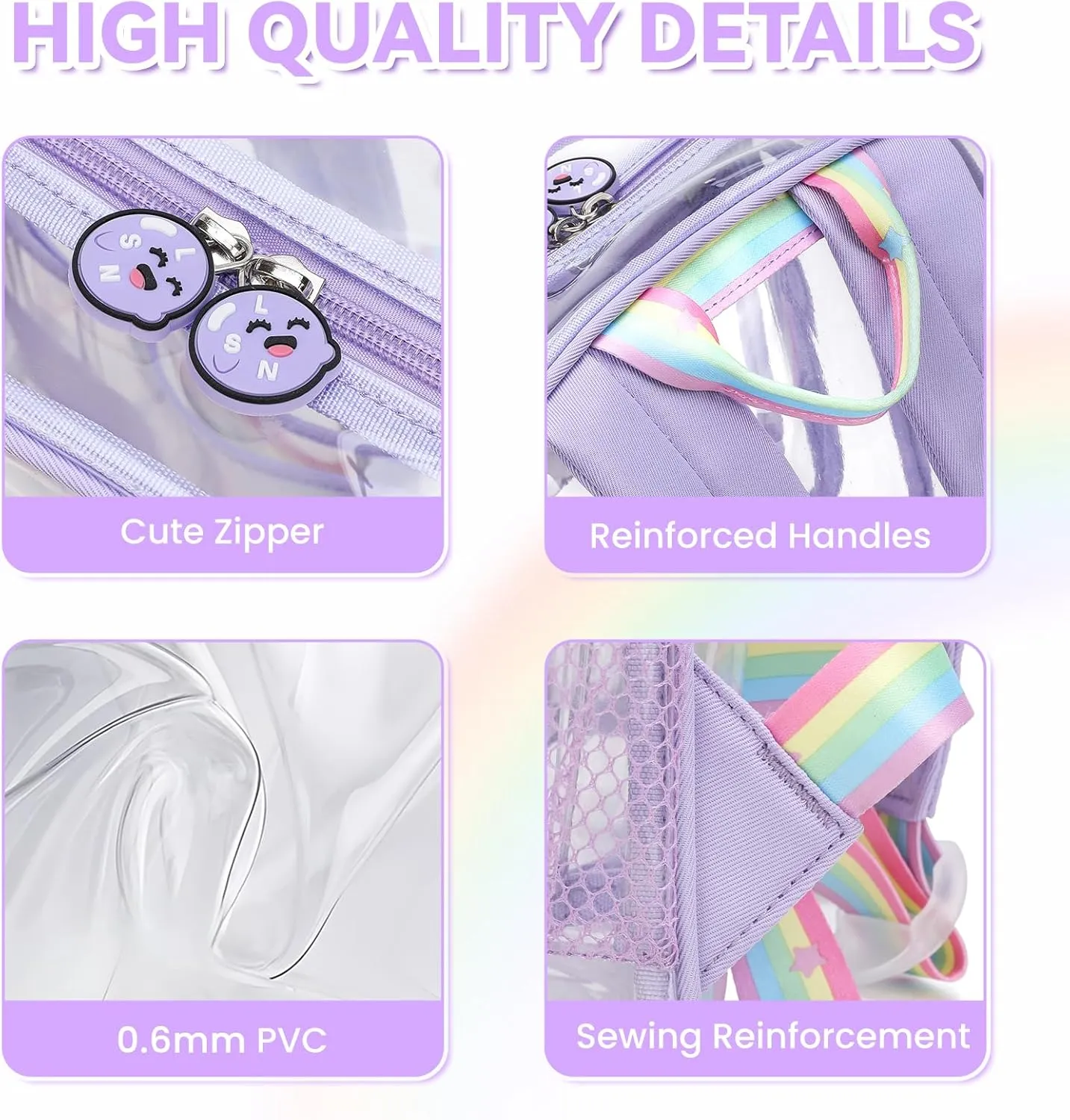 Clear Backpack Heavy Duty,Transparent Backpacks for School,Girls bookbag Stadium Approved,With Keychain((Purple)