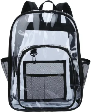 Clear Backpack PVC Shoulder Bag, Heavy Duty Transparent Rucksack See Through Bag for School Sports and Travel, Black, L