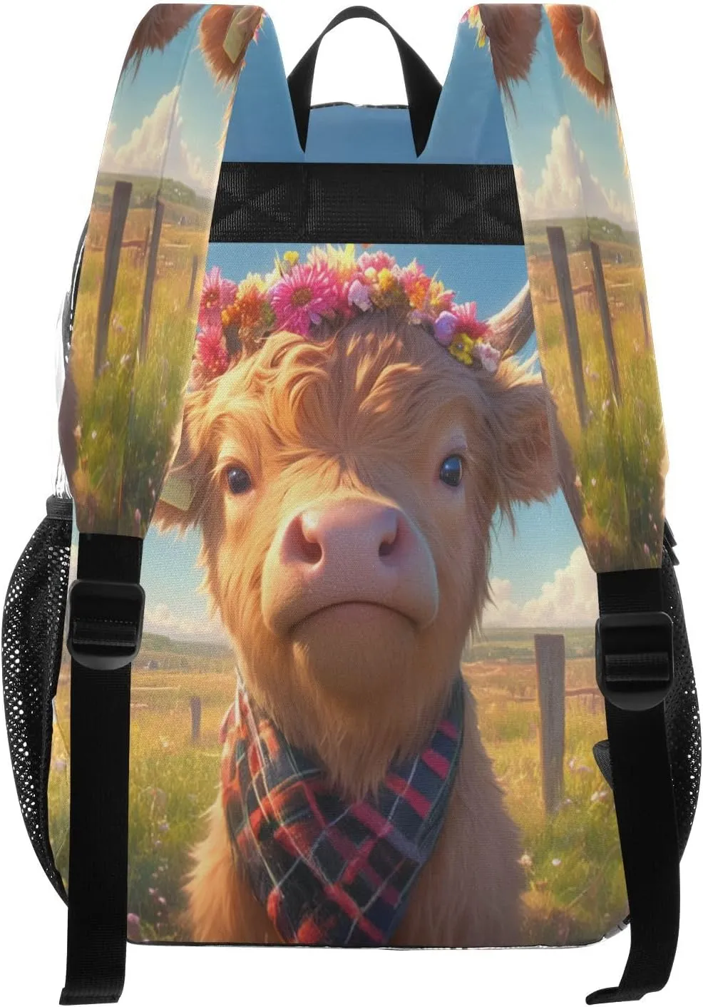 Clear Kid Backpack Kid Clear Backpack For Teen Girls Transparent Seethrough Heavy Duty Bags A Highland Calf with A Flower Crown Standing in A Grassy Field
