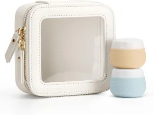 Clear Mini Makeup Bag with 2 Travel Silicone Cream Jars, Clear Cosmetic Bags Travel Toiletry Bag, Travel Makeup Bag Pouch Purse Car Essentials for Women