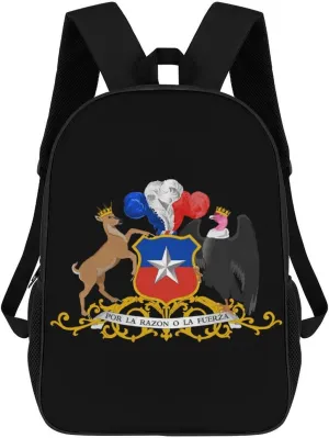 Coat of Arms of Chile Travel Backpack 17 Inch Laptop Daypack Shoulder Bag with Adjustable Shoulder Straps for Men Women