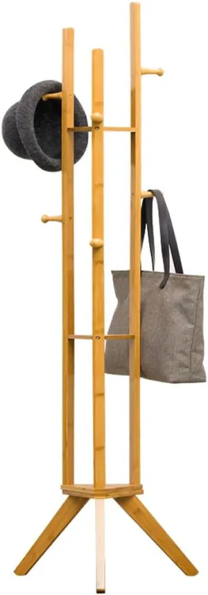 Coat Racks Wooden Coat Rack Stand, Easy Assembly Coat Tree, Coat Standing Tree with 6 Hooks for Coats Hats Scarves and Handbags Coat Rack Stand