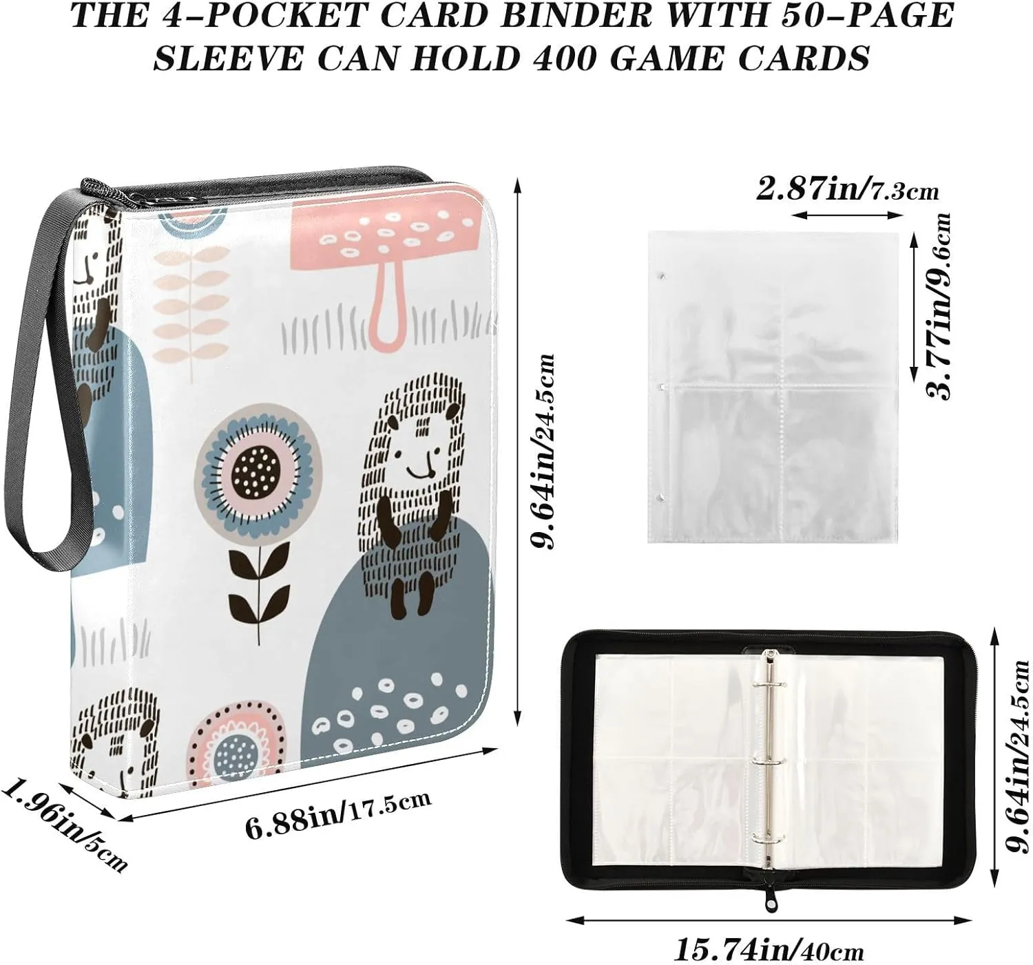 Collectible Trading Card Albums with Sleeves Zipper Leather Collector's Binder for Sports/TCG Cards