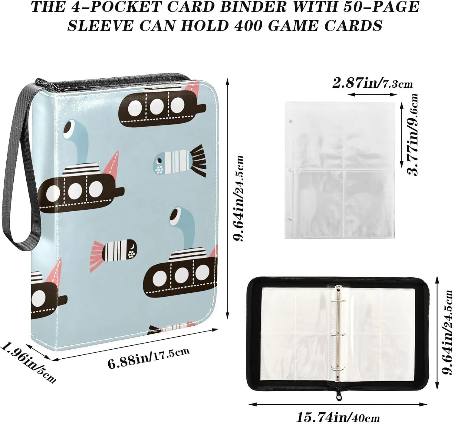 Collectible Trading Card Albums with Sleeves Zipper Leather Collector's Binder for Sports/TCG Cards