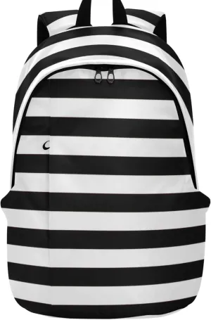 Colorful Casual Womens Daypack Cute Backpack Black White Stripes Cool Gifts for College Students