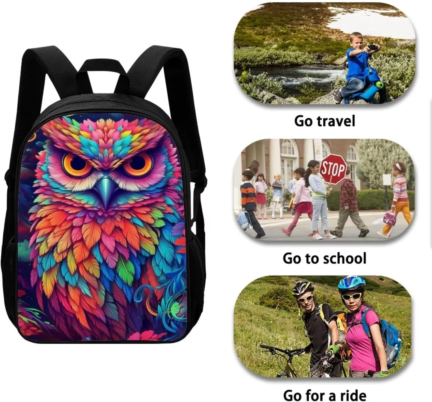 Colorful Cool Owl Cool Animal Backpack School Backpacks Preschool Book Bag Cute School Bags for Kids Boys Girls Travel Daypack