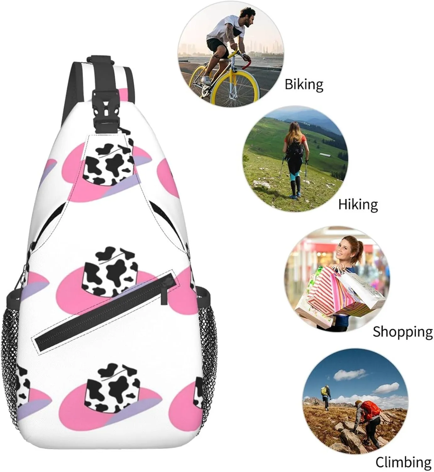 Colorful Cow Pattern Sling Bag Casual Chest Bags Adjustable Crossbody Bag Shoulder Backpack For Travel Hiking