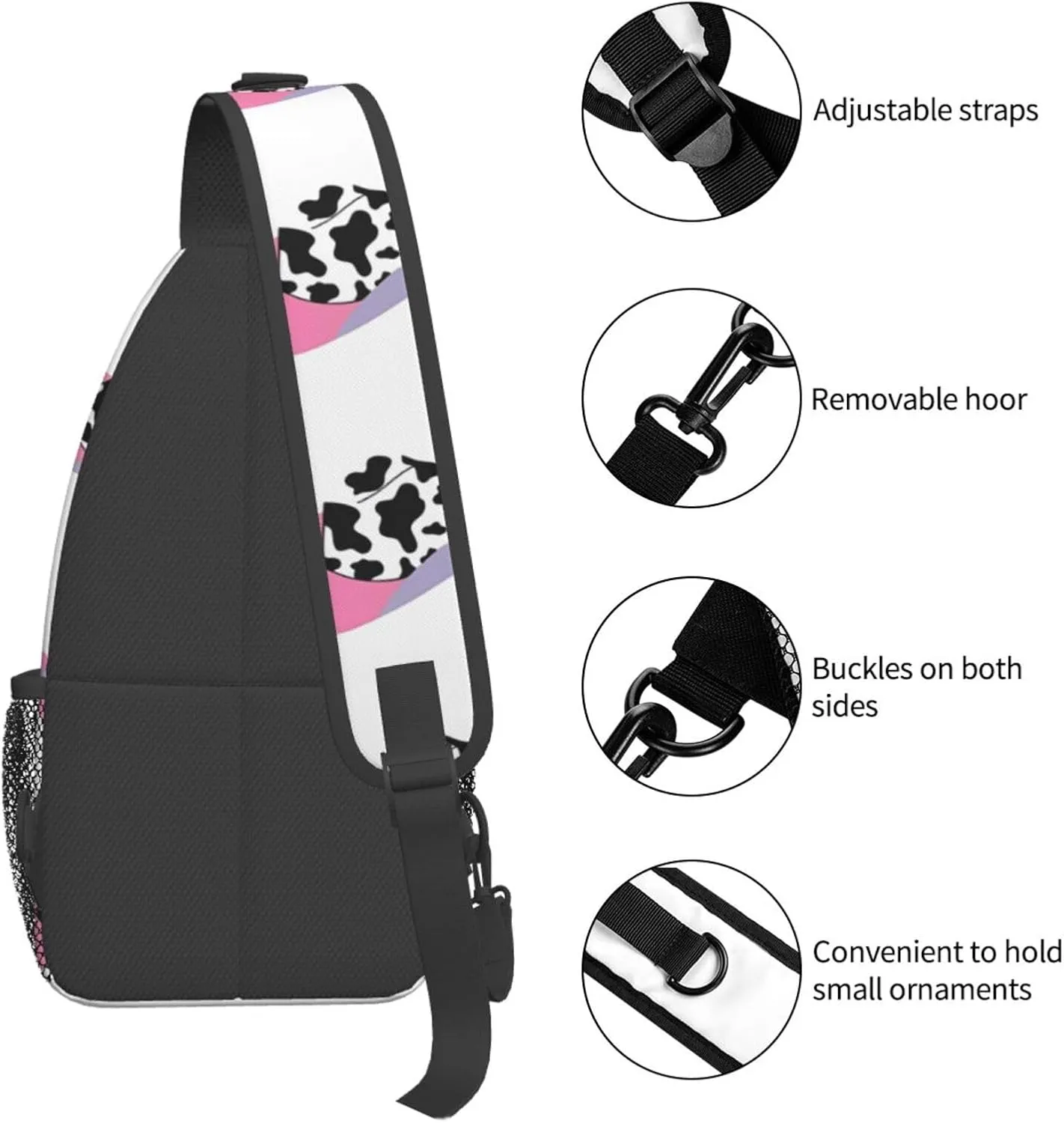 Colorful Cow Pattern Sling Bag Casual Chest Bags Adjustable Crossbody Bag Shoulder Backpack For Travel Hiking