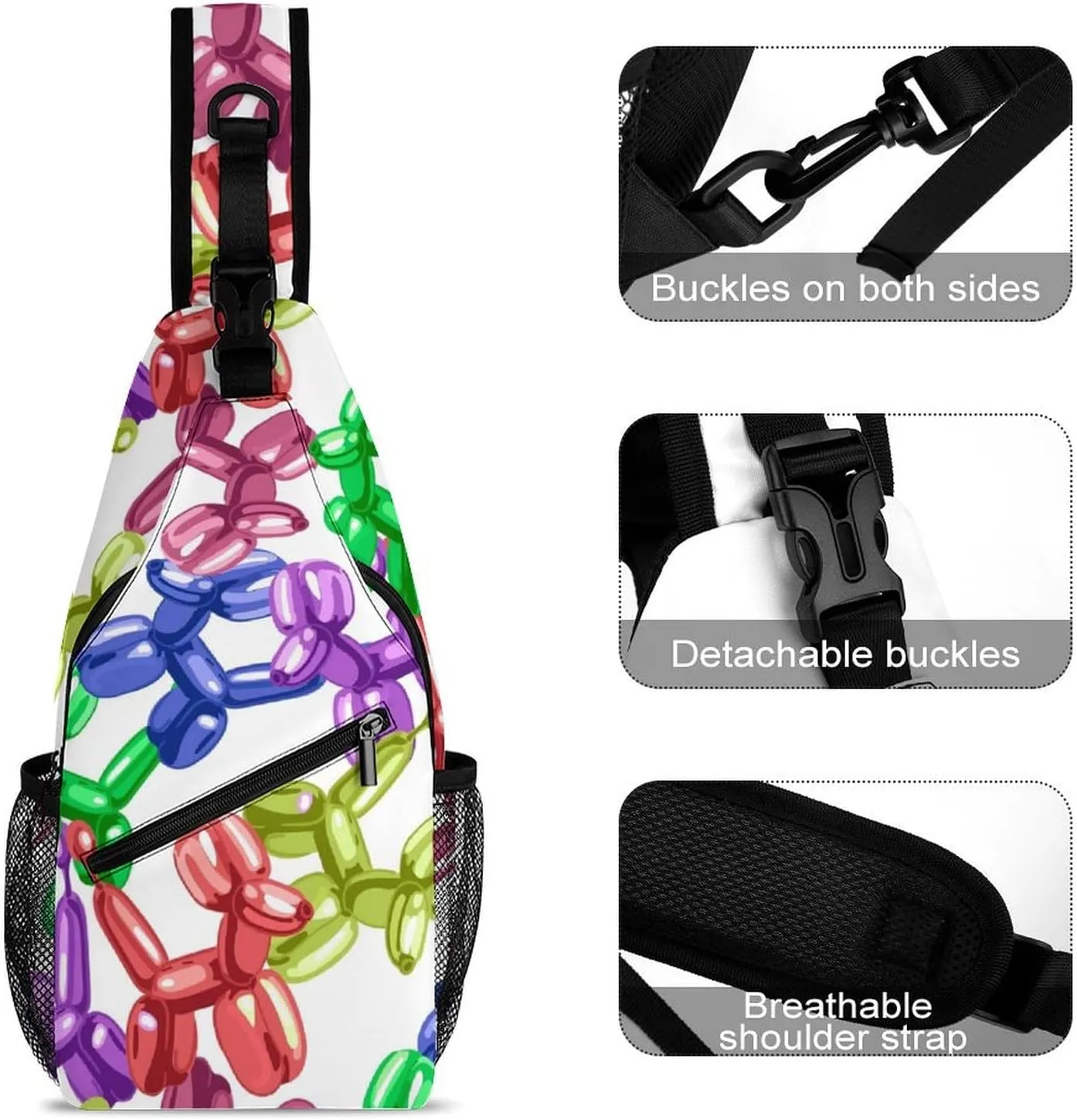 Colorful Dog Balloon Sling Backpack Mens Womens Crossbody Backpack Chest Bag Running Daypack Shoulder Bag Small Cross Body Bags Sports Backpacks