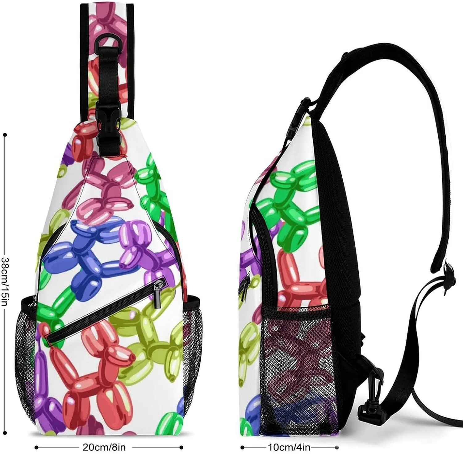 Colorful Dog Balloon Sling Backpack Mens Womens Crossbody Backpack Chest Bag Running Daypack Shoulder Bag Small Cross Body Bags Sports Backpacks
