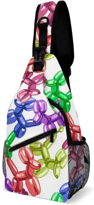 Colorful Dog Balloon Sling Backpack Mens Womens Crossbody Backpack Chest Bag Running Daypack Shoulder Bag Small Cross Body Bags Sports Backpacks