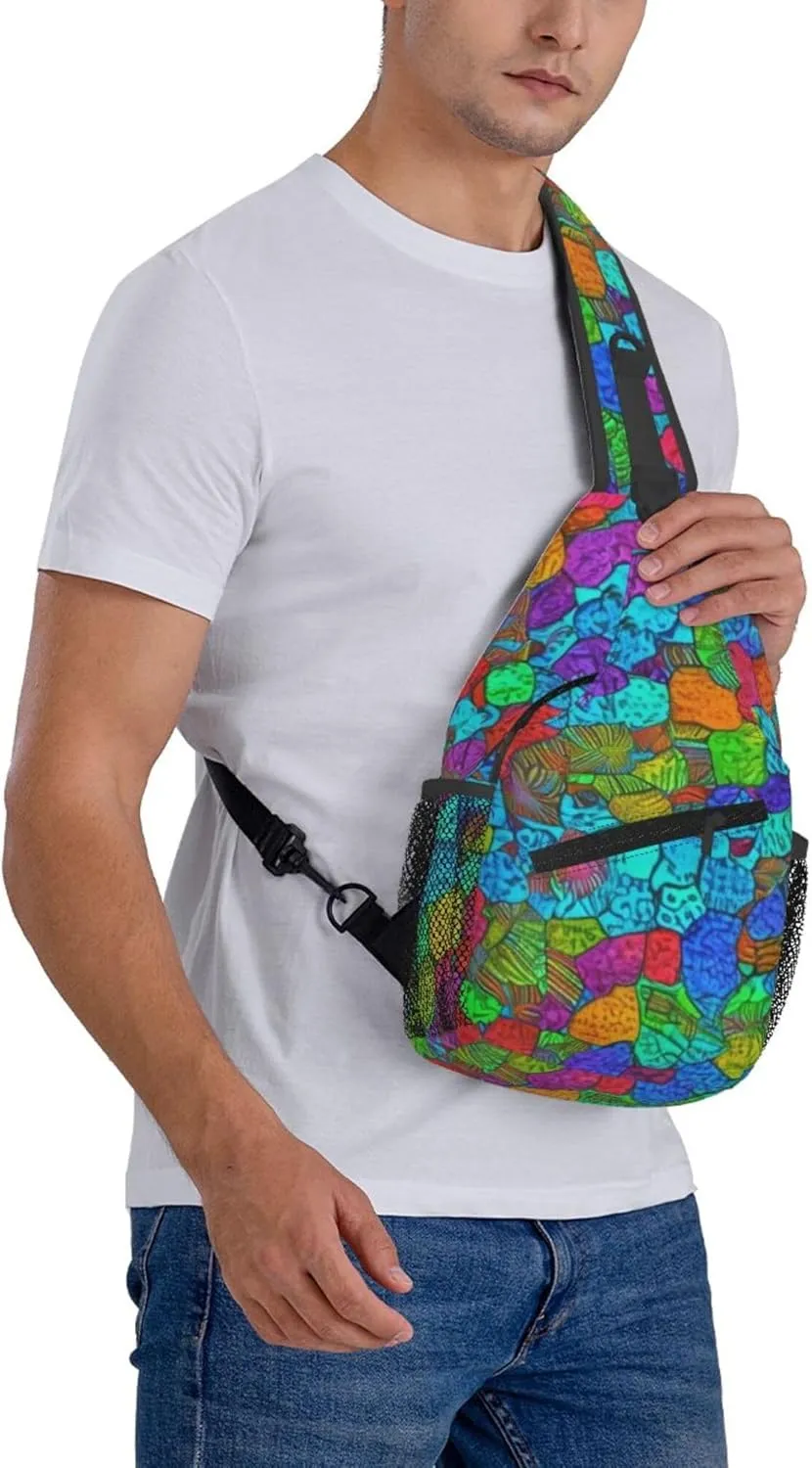 Colorful Puzzle Pattern Sling Backpack Crossbody Bag, Chest Bag Daypack for Outdoors Hiking Traveling