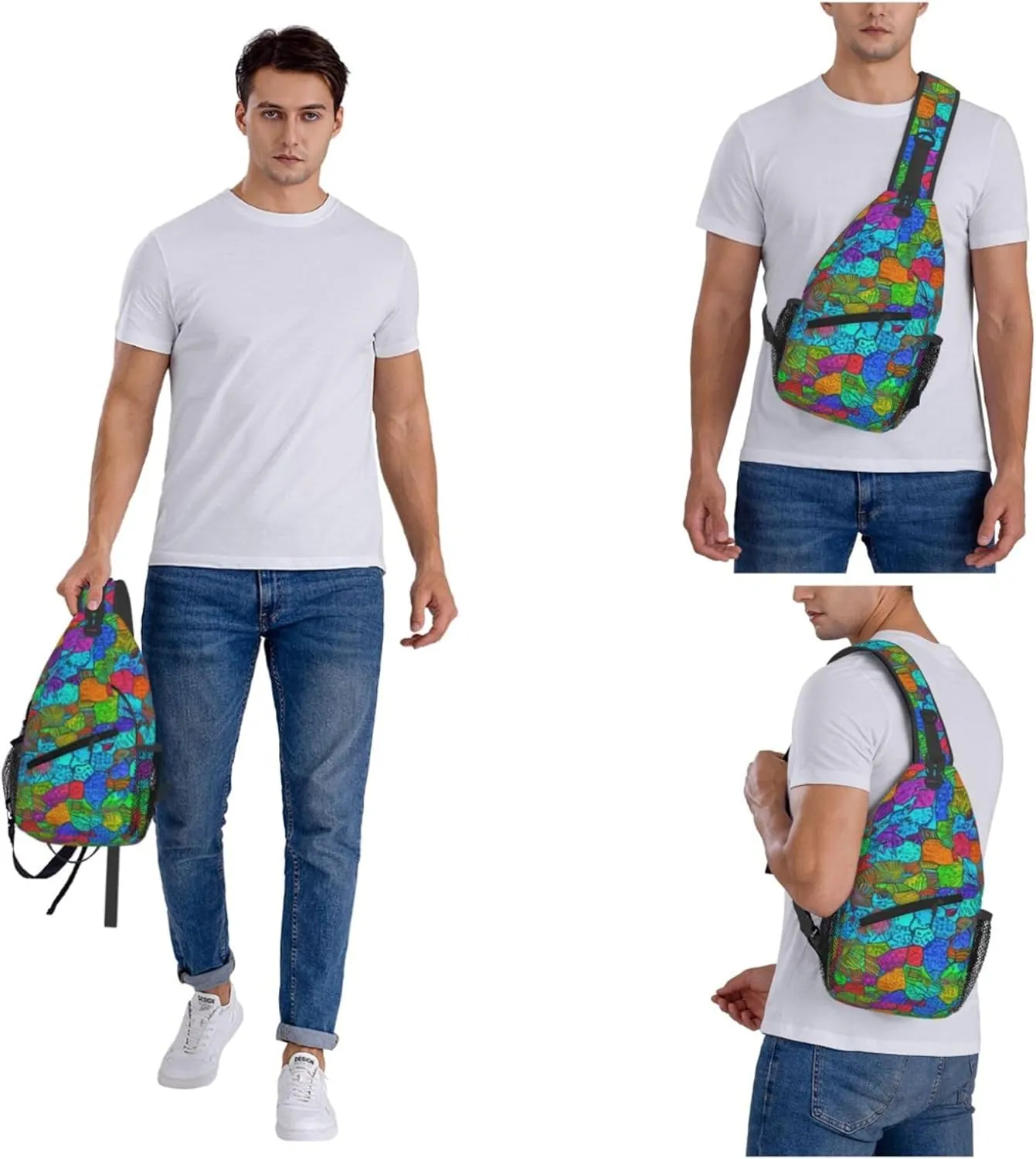 Colorful Puzzle Pattern Sling Backpack Crossbody Bag, Chest Bag Daypack for Outdoors Hiking Traveling