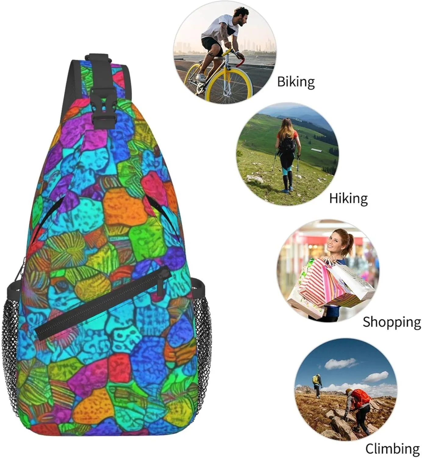 Colorful Puzzle Pattern Sling Backpack Crossbody Bag, Chest Bag Daypack for Outdoors Hiking Traveling