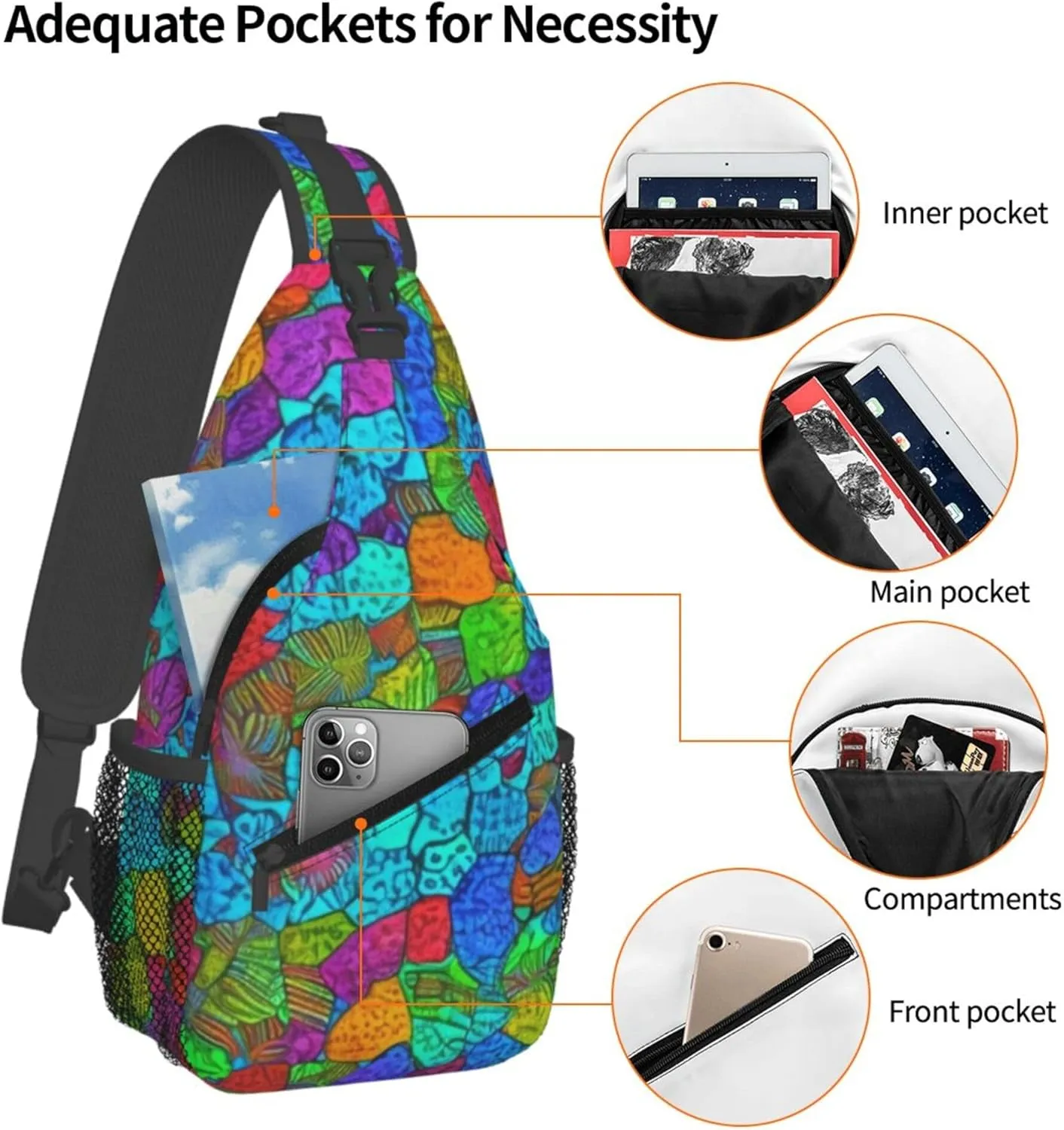 Colorful Puzzle Pattern Sling Backpack Crossbody Bag, Chest Bag Daypack for Outdoors Hiking Traveling