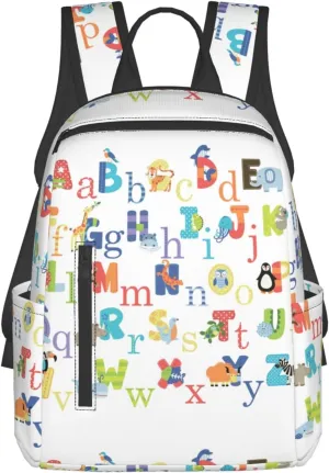 Colourful Animal Alphabet Lightweight Backpack Travel Shoulder Bag with Stylish Print, Leisure Day Trips Shopping Backpack