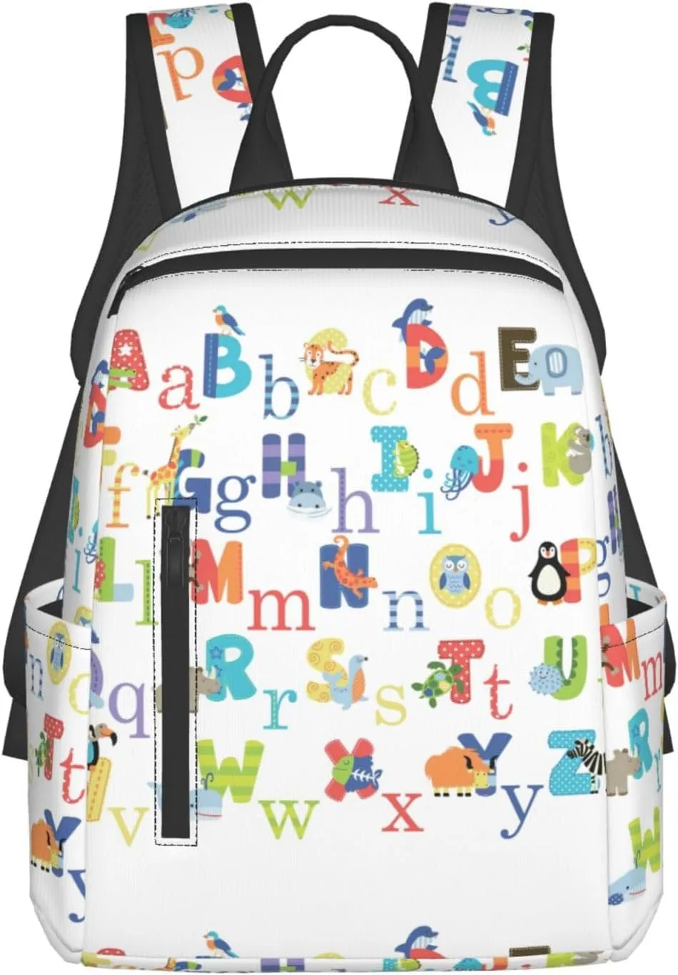 Colourful Animal Alphabet Lightweight Backpack Travel Shoulder Bag with Stylish Print, Leisure Day Trips Shopping Backpack