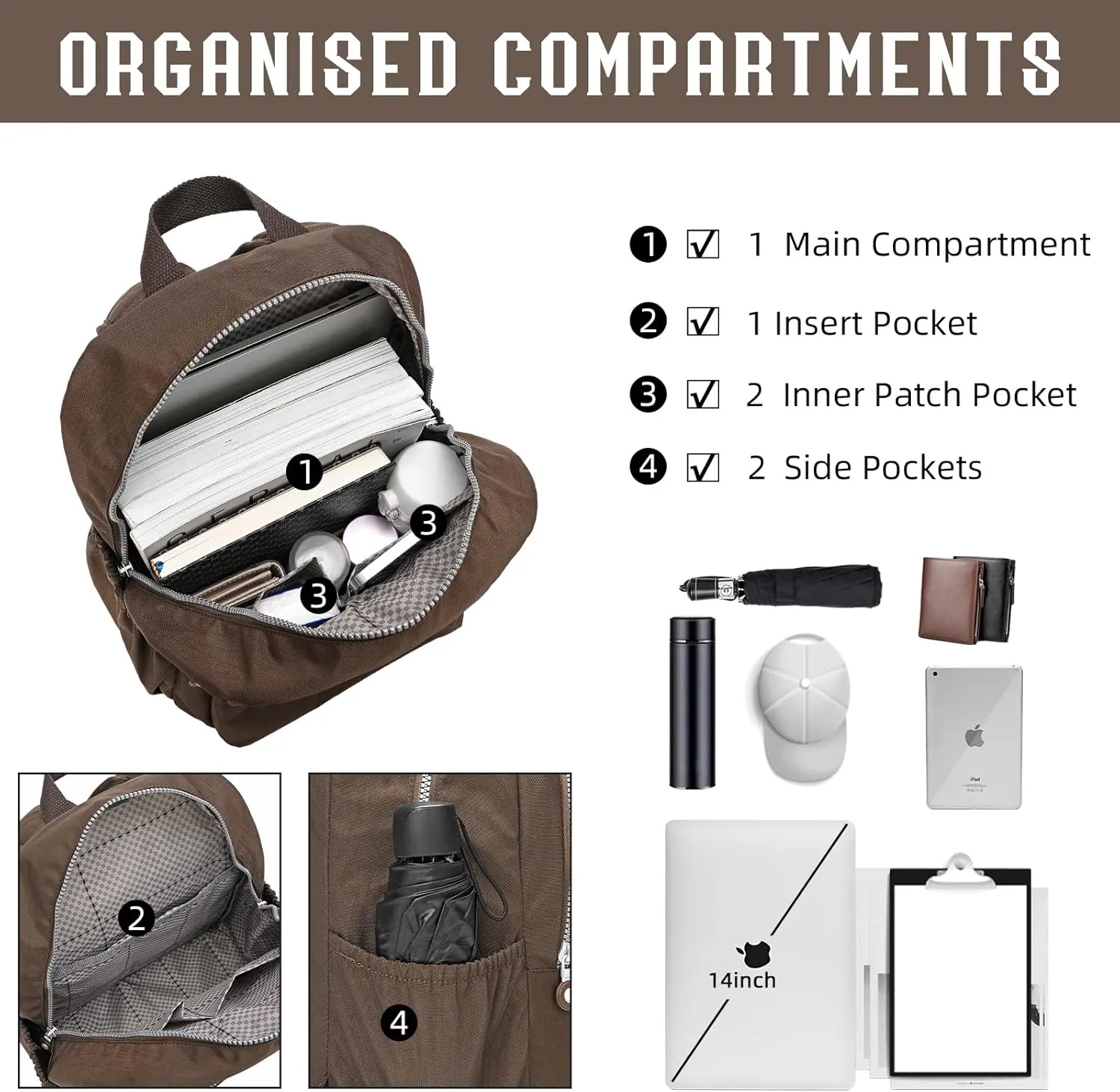 Compact Hiking Nylon Waterproof Laptop Backpack Purse for Women and Men, Small Lightweight Travel Casual Outdoor Dayback