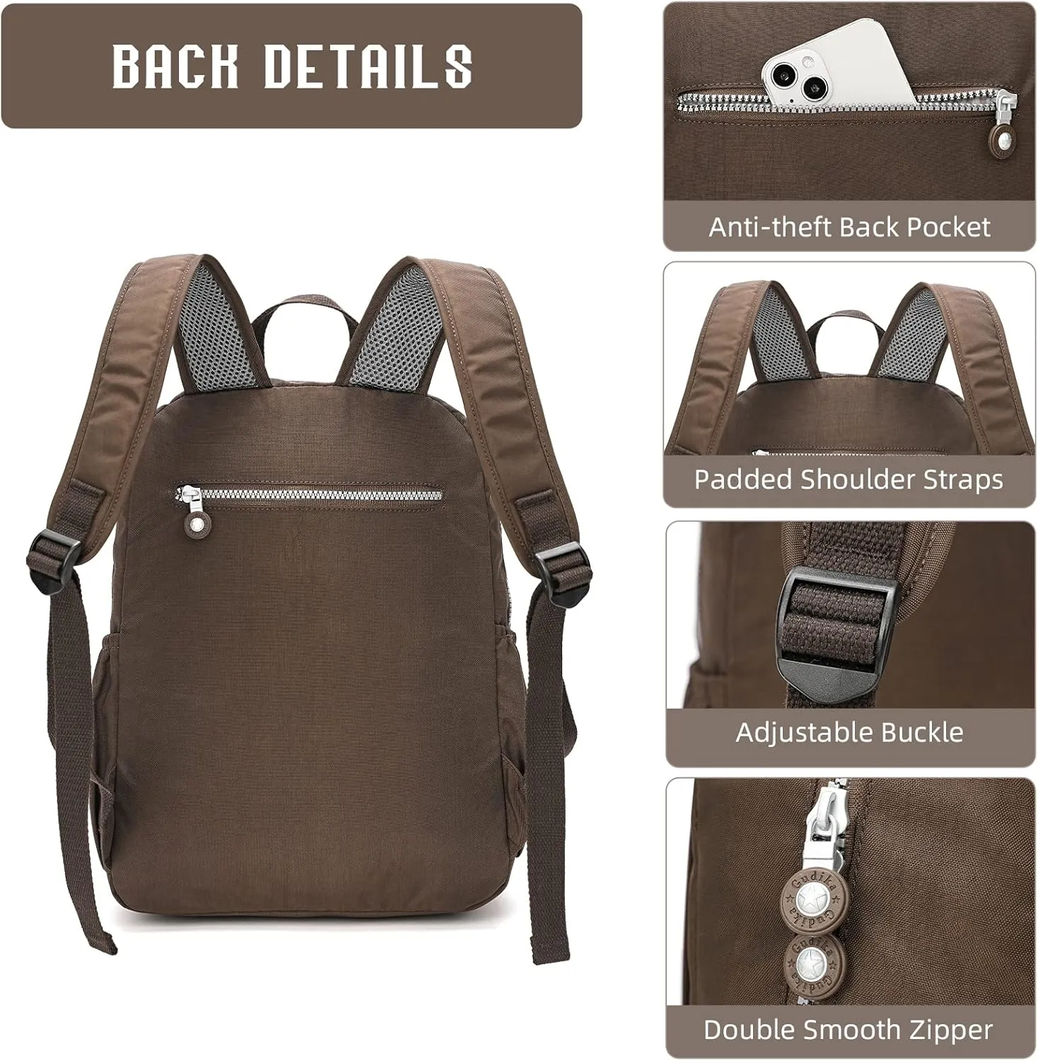 Compact Hiking Nylon Waterproof Laptop Backpack Purse for Women and Men, Small Lightweight Travel Casual Outdoor Dayback