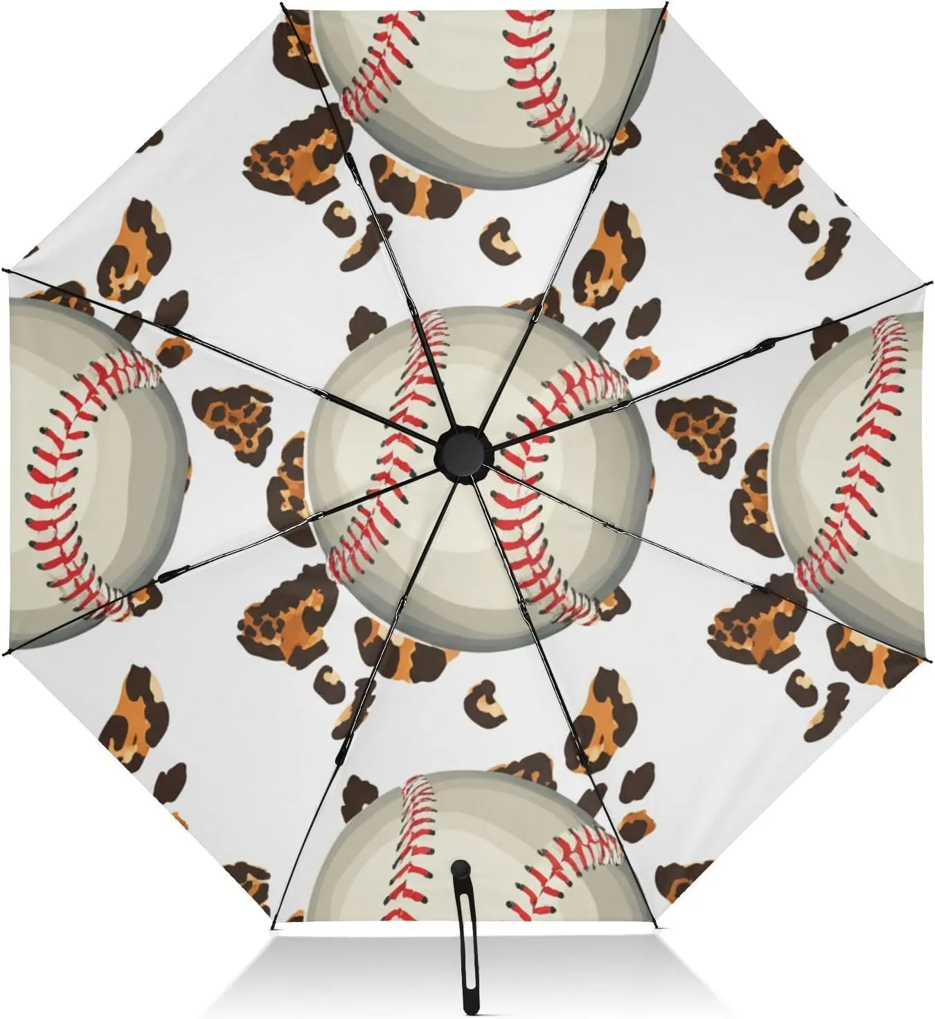 Compact Umbrella, Umbrella Strong Windproof, Automatic Open/close, Compact Size for Women Backpacks/Handbags, Baseballs Leopard Print