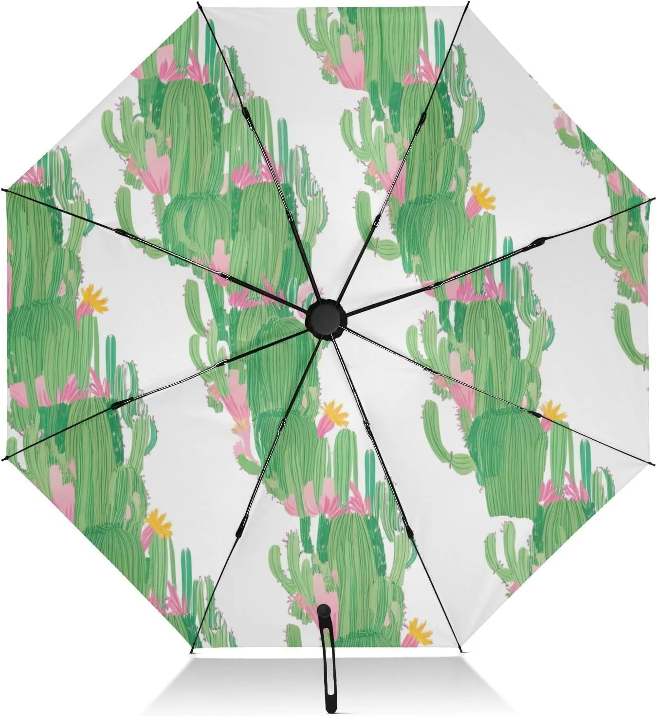 Compact Umbrella, Windproof Travel Umbrella, Automatic Open/close, Compact Size for Women Backpacks/Handbags, Green Cactus