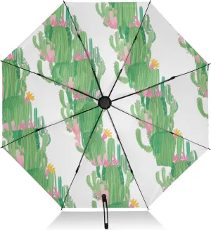 Compact Umbrella, Windproof Travel Umbrella, Automatic Open/close, Compact Size for Women Backpacks/Handbags, Green Cactus