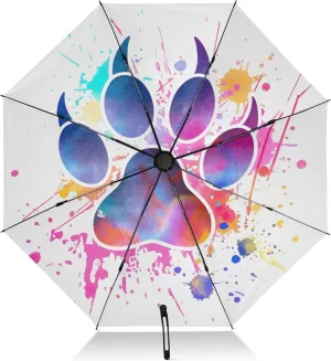 Compact Umbrella, Windproof Travel Umbrella, Automatic Open/close, Compact Size for Women Backpacks/Handbags, Watercolor Dog Paw Print