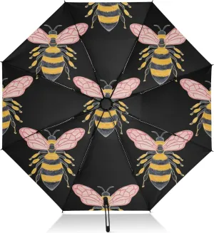 Compact Umbrella, Windproof Umbrella, Automatic Open/close, Compact Size for Women Backpacks/Handbags, Cute Bees Black