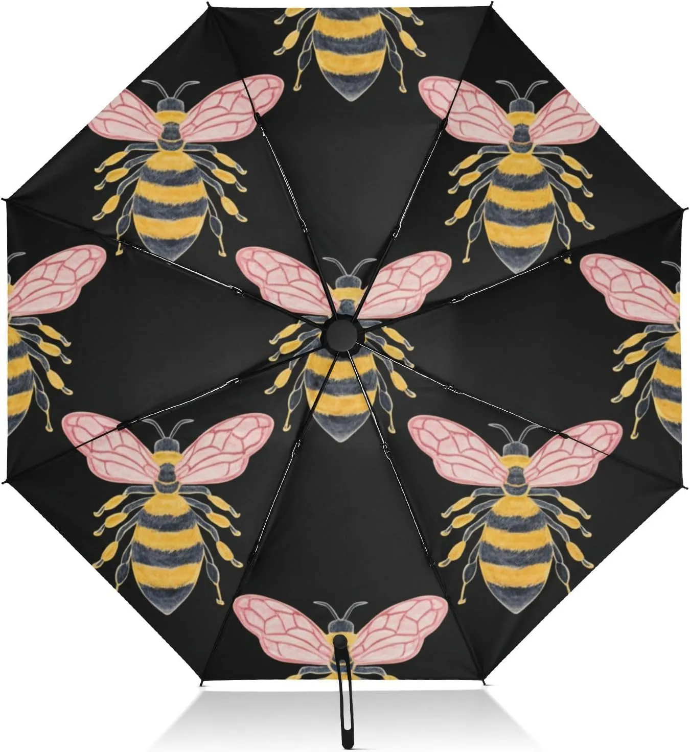 Compact Umbrella, Windproof Umbrella, Automatic Open/close, Compact Size for Women Backpacks/Handbags, Cute Bees Black