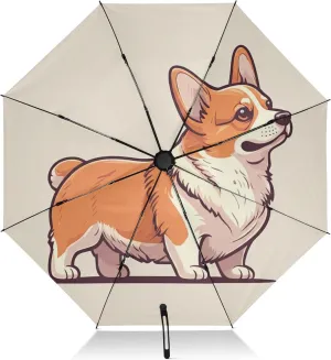 Compact Umbrella, Windproof Umbrella, Automatic Open/close, Compact Size for Women Backpacks/Handbags, Cute Dog Beige