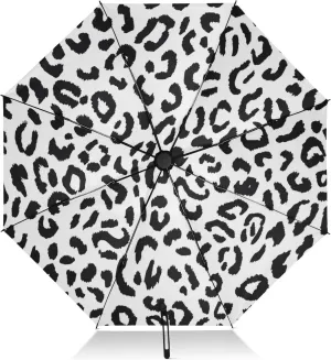 Compact Umbrella, Windproof Umbrella for Rain, Automatic Open/close, Compact Size for Women Backpacks/Handbags, Black White Leopard Print
