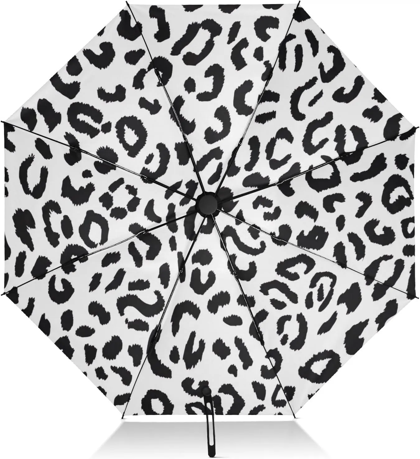 Compact Umbrella, Windproof Umbrella for Rain, Automatic Open/close, Compact Size for Women Backpacks/Handbags, Black White Leopard Print